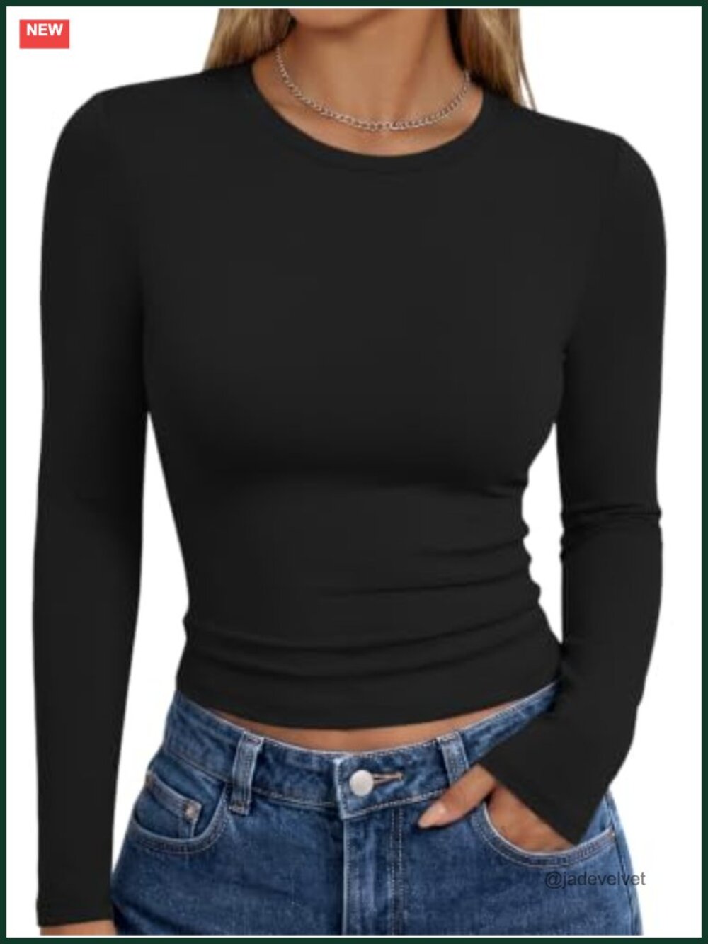 Womens Long Sleeve Slim Fit Crop Top Y2K Crew Neck Stretch Basic Tee